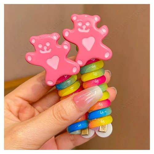Haargummi Damen 2Pcs Mädchen Elastische Gummibänder Kinder Telefon Draht Haar Krawatten Spirale Spule Haarbänder Haar Seil Pferdeschwanz Haar Zubehör(Bear) von AHUFGN