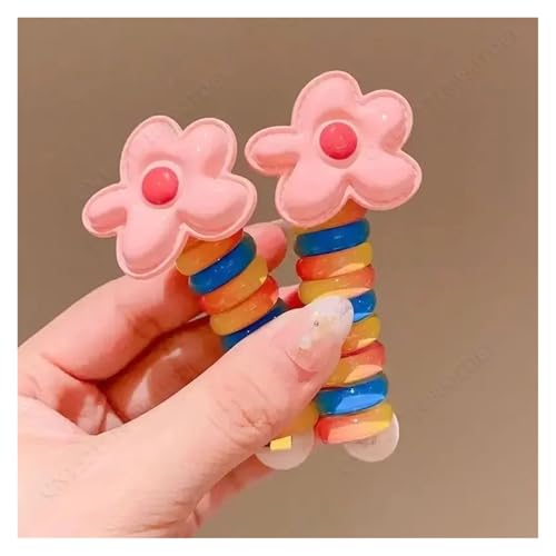 Haargummi Damen 2Pcs Mädchen Elastische Gummibänder Kinder Telefon Draht Haar Krawatten Spirale Spule Haarbänder Haar Seil Pferdeschwanz Haar Zubehör(Pink flower) von AHUFGN