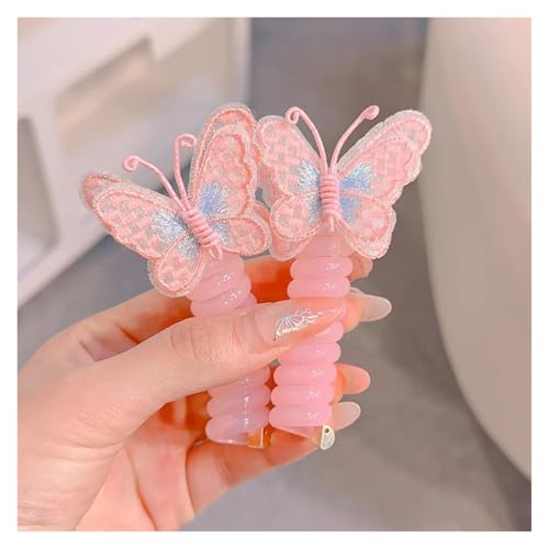 Haargummi Damen 4PCS elastische Telefondraht Linie DIY Telefonkabel Pferdeschwanz Halter Schmetterling gerade Haargummi Mädchen(Pink) von AHUFGN