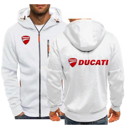 AHYAOFA Dünne Kapuzenpullover Für Herren Jacken Sweatshirt Für D.uca-ti Aufdruck Leichte Strickjacke Sportoberteile Mäntel Langärmelige Trainingsjacke Mit Reißverschluss-White4||L von AHYAOFA