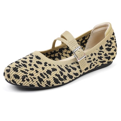 AHZEHRSE Ballerinas aus Netzstoff für Damen, bequeme Nieten, Mary Jane-Schuhe, Ballerina-Schnalle, Riemen, Business, Büro, Arbeit, Kleid, Leopard-014, 41 EU von AHZEHRSE