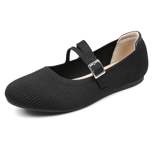 AHZEHRSE Ballerinas aus Netzstoff für Damen, bequeme Nieten, Mary Jane-Schuhe, Ballerina-Schnalle, Riemen, Business, Büro, Arbeit, Kleid, Schwarz-014, 39.5 EU von AHZEHRSE