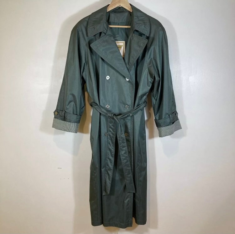 Chiango Von Fleet Street Vintage Trenchjacke Größe 16 P Grün Button Up Belted von AHandfulOfEarth