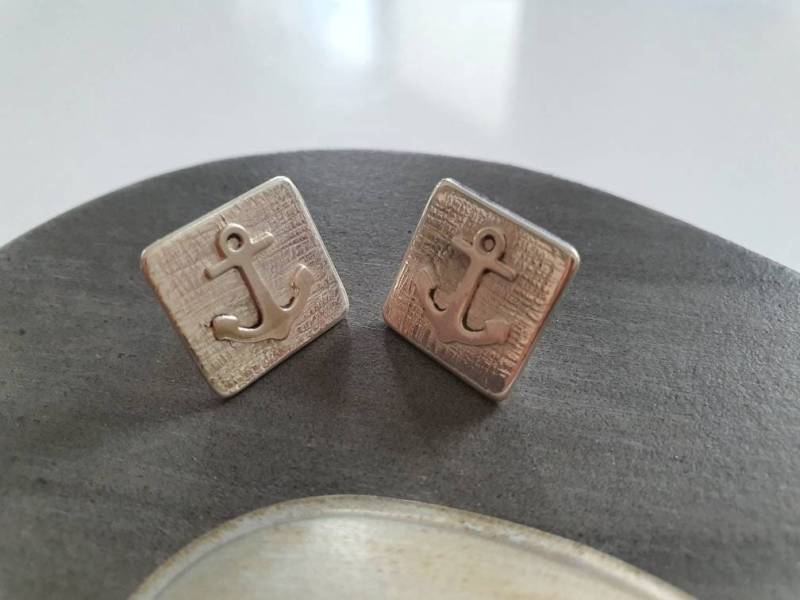 Eckige Silberohrstecker Mit Anker, Anker Ohrstecker, Maritime Sterling Silber Ohrringe von AHeinzeGoldschmiedin
