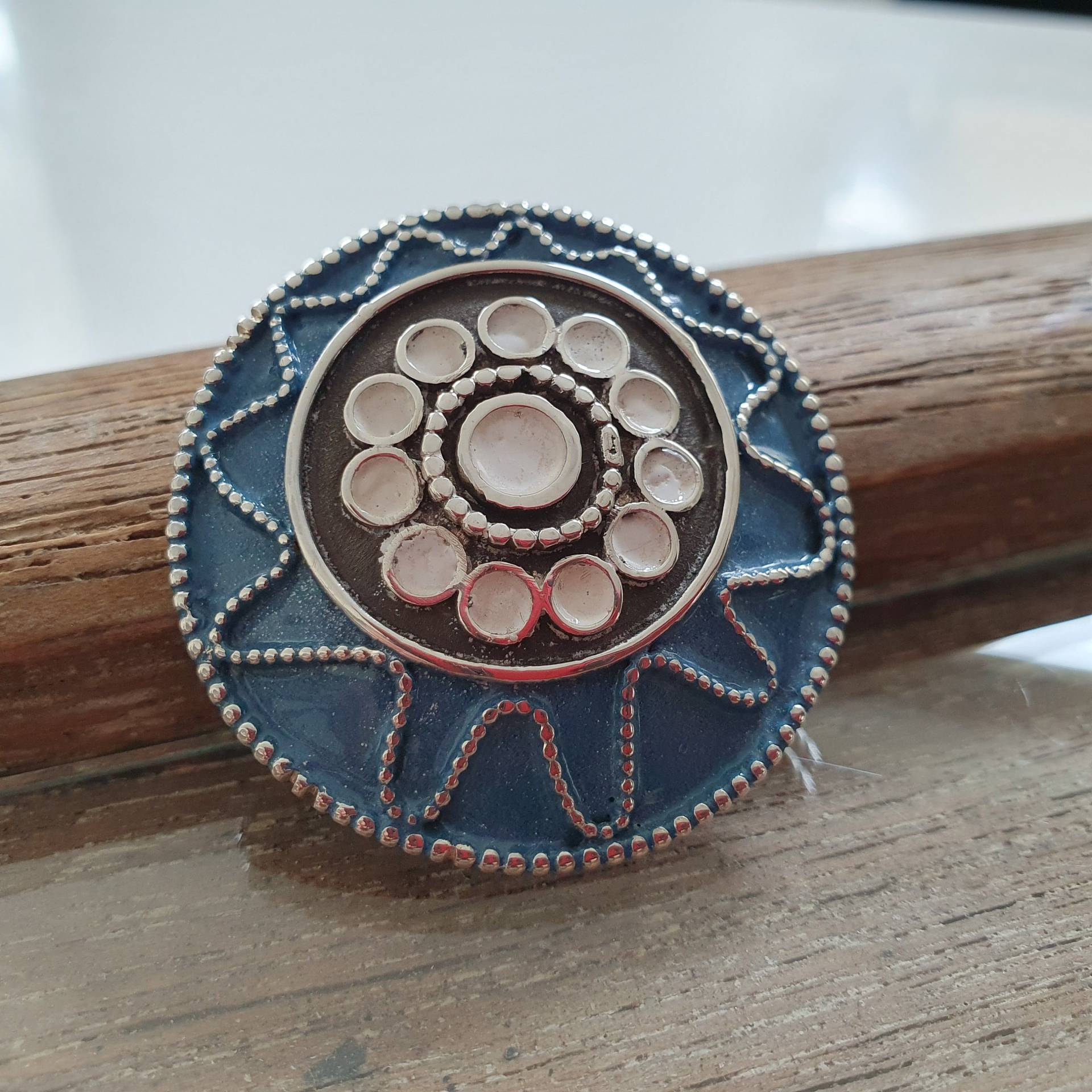 Großer Runder Anhänger in 925Er Silber Mit Emaille. Absolutes Unikat Toller Farbkombi. Westernlook Emaille von AHeinzeGoldschmiedin