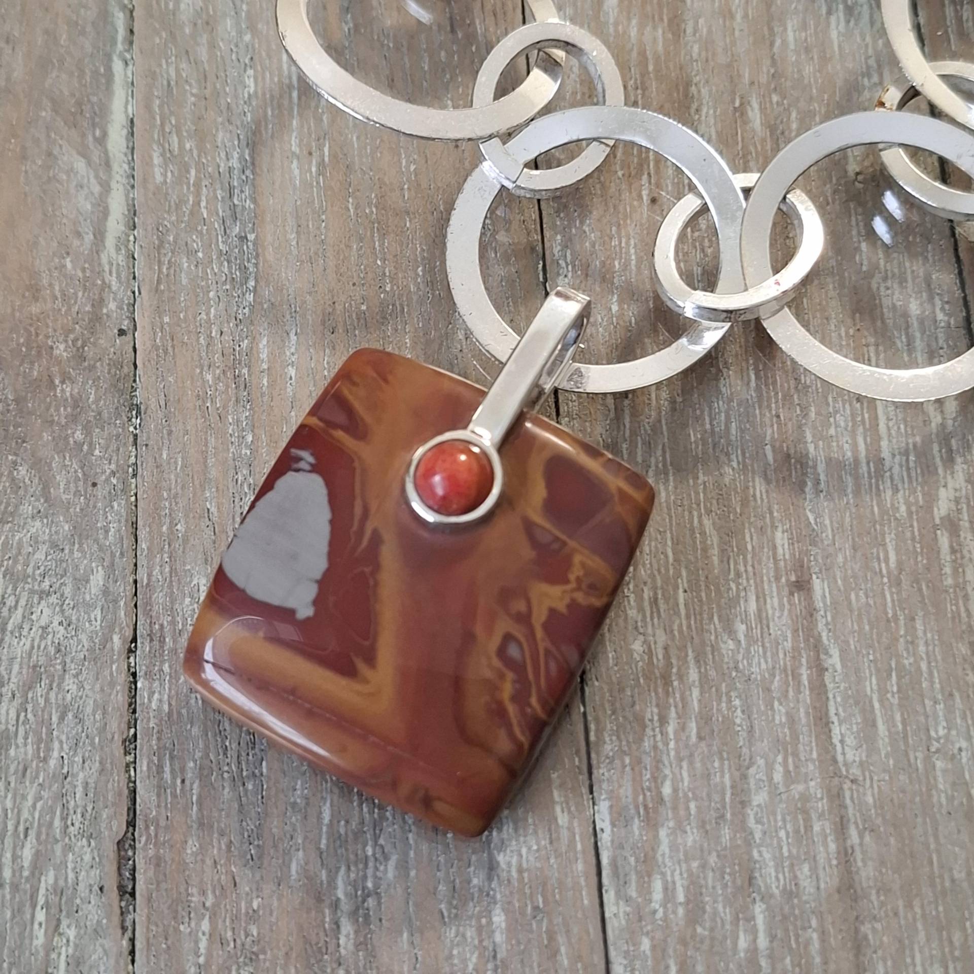 Jaspis Kettenanhänger, Noreena Anhänger, Anhänger Mit Rot - Braunem Stein, Koralle, Heilstein Mut Und Kreativität von AHeinzeGoldschmiedin