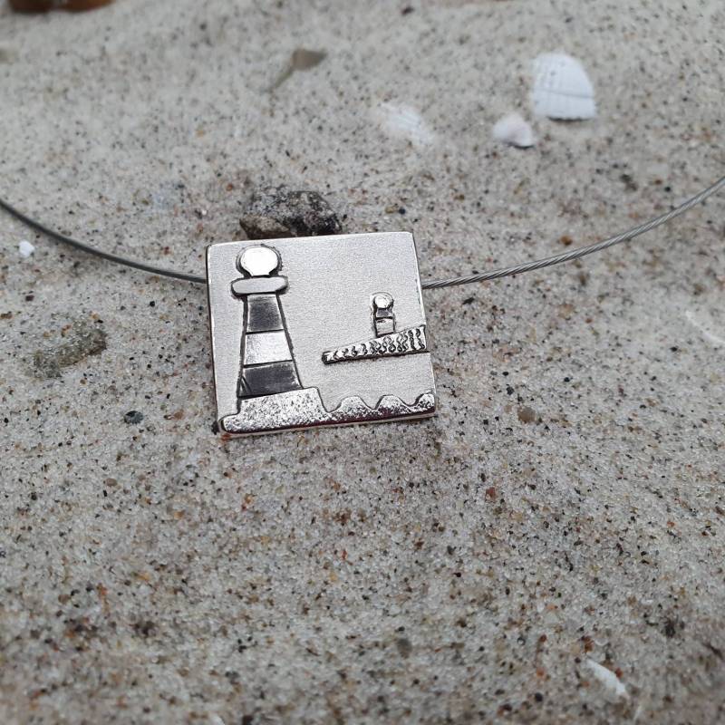 Leuchtturm Und Küste, Kettenanhänger Mit Einem Leuchtturm, Urlaub, Sonne Meer...silberner Anhänger Bildanhänger von AHeinzeGoldschmiedin