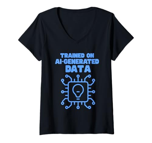 Damen Lustiger "Trained on AI-Generated Data" -AI Techie Humor T-Shirt mit V-Ausschnitt Damen Lustiger "Trained on AI-Generated Data" -AI Techie Humor T-Shirt mit V-Ausschnitt von AI Generated data funny tech humor
