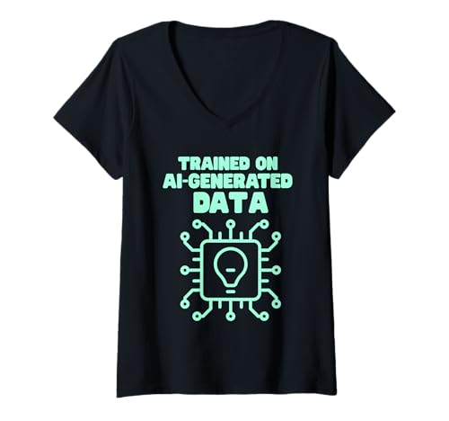 Damen Lustiger "Trained on AI-Generated Data" -AI Techie Humor T-Shirt mit V-Ausschnitt Damen Lustiger "Trained on AI-Generated Data" -AI Techie Humor T-Shirt mit V-Ausschnitt von AI Generated data funny tech humor