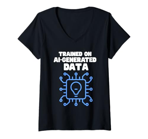 Damen Lustiger "Trained on AI-Generated Data" -AI Techie Humor T-Shirt mit V-Ausschnitt Damen Lustiger "Trained on AI-Generated Data" -AI Techie Humor T-Shirt mit V-Ausschnitt von AI Generated data funny tech humor