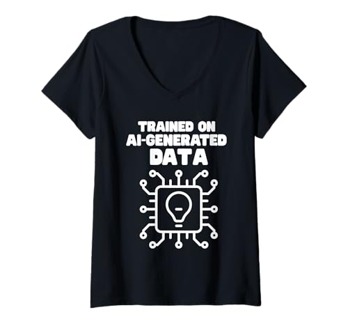 Damen Lustiger "Trained on AI-Generated Data" -AI Techie Humor. T-Shirt mit V-Ausschnitt von AI Generated data funny tech humor.