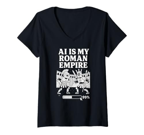 Damen KI Is My Roman Empire - Funny Gladiator Robots Coliseum Tech T-Shirt mit V-Ausschnitt Damen KI Is My Roman Empire - Funny Gladiator Robots Coliseum Tech T-Shirt mit V-Ausschnitt von AI Is My Roman Empire Gladiator Robots Tech Humor