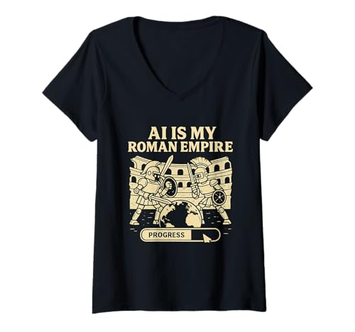 Damen AI Is My Roman Empire - Robot Gladiator Coliseum Tech Meme T-Shirt mit V-Ausschnitt Damen AI Is My Roman Empire - Robot Gladiator Coliseum Tech Meme T-Shirt mit V-Ausschnitt von AI Is My Roman Empire – Robot Gladiator Tech Meme