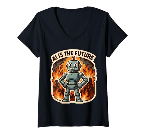 Damen AI is The Future Lustiger Anti Künstliche Intelligenz Sarkasmus T-Shirt mit V-Ausschnitt Damen AI is The Future Lustiger Anti Künstliche Intelligenz Sarkasmus T-Shirt mit V-Ausschnitt von AI Is The Future Funny Sarcasm Products