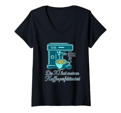 Damen Die KI hat Kaffee perfektioniert Retro Espressomaschine Art T-Shirt mit V-Ausschnitt Damen Die KI hat Kaffee perfektioniert Retro Espressomaschine Art T-Shirt mit V-Ausschnitt von AI KI Artificial Intelligence lustige Sprüche