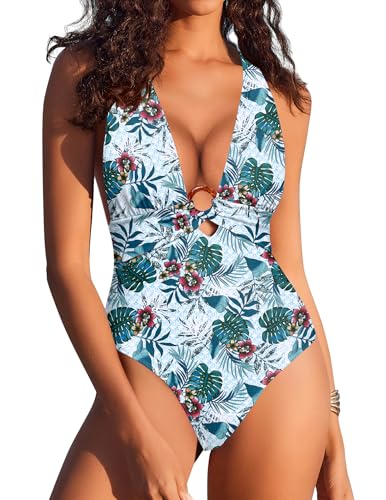 AI'MAGE Badeanzug Damen Einteilig High Waist Bademode V Ausschnitt Sexy Push Up Swimsuit Grüne Blumen XXL AI'MAGE Badeanzug Damen Einteilig High Waist Bademode V Ausschnitt Sexy Push Up Swimsuit Grüne Blumen XXL von AI'MAGE
