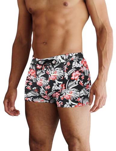 AI'MAGE Badehose Herren Kurz Badeshorts mit Tunnelzug Schwimmhose, Pat10-hibiskus XL von AI'MAGE