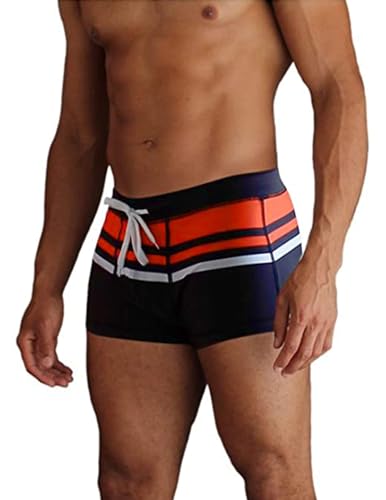 AI'MAGE Badehose Herren Kurz Badeshorts mit Tunnelzug Schwimmhose, Pat3-rot Navy Streifen S von AI'MAGE