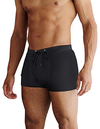 AI'MAGE Badehose Herren Kurz Badeshorts mit Tunnelzug Schwimmhose, Schwarz M von AI'MAGE