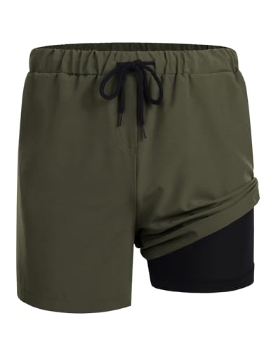 AI'MAGE Herren Badeshorts Badehose Kurzen Strandhose Sporthose Schwimmhose mit Meshfutter, Armeegrün L von AI'MAGE