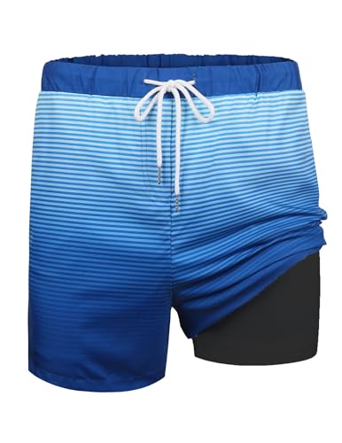 AI'MAGE Herren Badeshorts Badehose Kurzen Strandhose Sporthose Schwimmhose mit Meshfutter, Dunkelblau Farbverlauf M von AI'MAGE