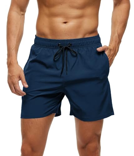 AI'MAGE Herren Badeshorts Badehose Kurzen Strandhose Sporthose Schwimmhose mit Meshfutter, Navy blau M von AI'MAGE