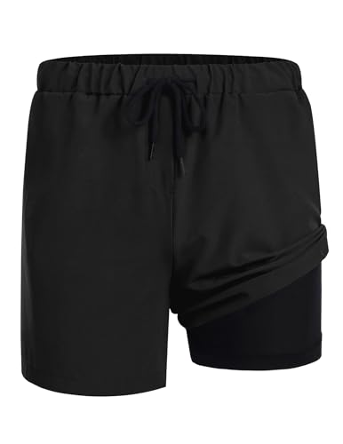 AI'MAGE Herren Badeshorts Badehose Kurzen Strandhose Sporthose Schwimmhose mit Meshfutter, Schwarz S von AI'MAGE