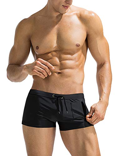 AI'MAGE Badehose für Herren Wettkampf Schwimmhose kurz eng Jungen Training Swimwear Badebekleidung Junge Kastenbadehose Männer Swim Trunks Badepants Sport, 1-Schwarz, S von AI'MAGE