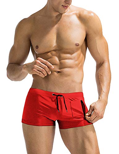 AI'MAGE Badehose für Herren Wettkampf Schwimmhose kurz eng Jungen Training Swimwear Badebekleidung Junge Kastenbadehose Männer Swim Trunks Badepants Sport, Rot, M von AI'MAGE