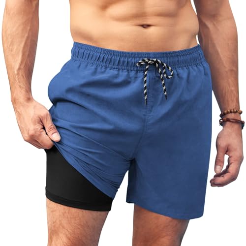 AI'MAGE Badeshorts Herren Lang Badehose Herren Schnelltrocknend Swimming Shorts Men Kurz Schwimmhose Männer Bademode Sommer, Blau, L von AI'MAGE
