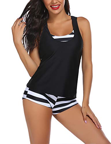 AI'MAGE Damen Badeanzug Badeshirt Sport 3-Teilig Tankini Set Bademode Tankini Hose Badeanzüge Oberteil mit Badeshorts, Pat1, M von AI'MAGE