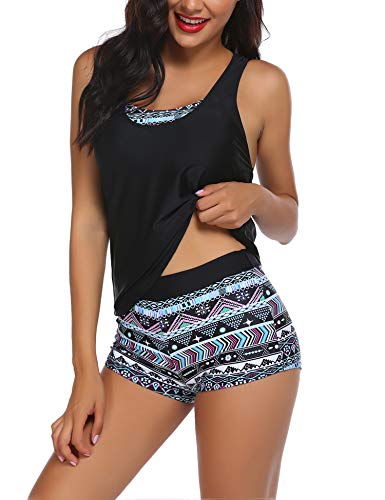 AI'MAGE Damen Badeanzug Badeshirt Sport Tankini Damen Set 3 Teilig Elegant Bademode Tankinis Bauchweg Sommer, Pat3, S von AI'MAGE