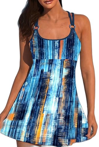 AI'MAGE Damen Badeanzug Badeshirt Sport Zweiteiliger Tankini Set Bademode Tankini + Hose Tankinis für Damen, Blau, M von AI'MAGE