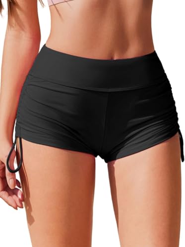 AI'MAGE Damen Badeshorts Schwarz Bauchkontrolle Badehose Schnell Trocknend Schwimmhose Hohe Taille Boardshorts Schwimmunterteil mit Taschen M von AI'MAGE
