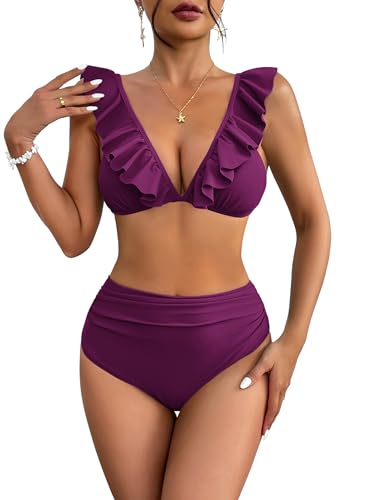 AI'MAGE Damen Bikini Set Wickeloptik Bademode V Ausschnitt Bauchweg 2-teiliger Badeanzug Swimsuit Traubenlila M AI'MAGE Damen Bikini Set Wickeloptik Bademode V Ausschnitt Bauchweg 2-teiliger Badeanzug Swimsuit Traubenlila M von AI'MAGE