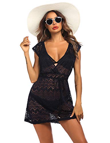 AI'MAGE Damen Spizte Strandkleid Boho Weben Einzigartig Bikini Cover Up Sommerkleid Strandkleid Sexy Peros Marine blau L von AI'MAGE