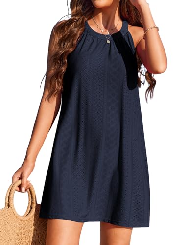 AI'MAGE Strandkleider Damen Sommerkleid Bikini Cover Up Sommer Bademode Rundhals Ärmellos Strandponcho Strand Vertuschen Dunkelblau S von AI'MAGE