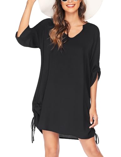 AI'MAGE Damen Strandkleid Bikini Cover Ups Sommer Bademode Strand Vertuschen Shirt Bikini Chiffon Tunika Schwarz S von AI'MAGE
