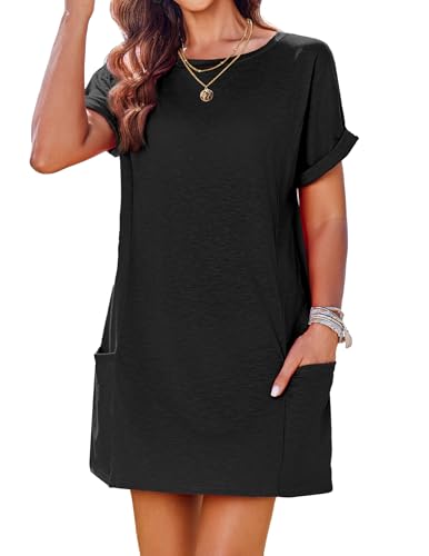 AI'MAGE Strandkleid Damen Shirtkleid Luftig Strandshirt Loose Sommer Bikini Cover Up mit Taschen Beach Dress Strandponcho Schwarz XXL von AI'MAGE