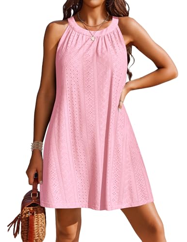 AI'MAGE Damen Strandponcho Sommer Bikini Cover Up Casual Kleider Bademode Ärmellos Sommerkleider Sommer Strand Tunika Rosa L von AI'MAGE