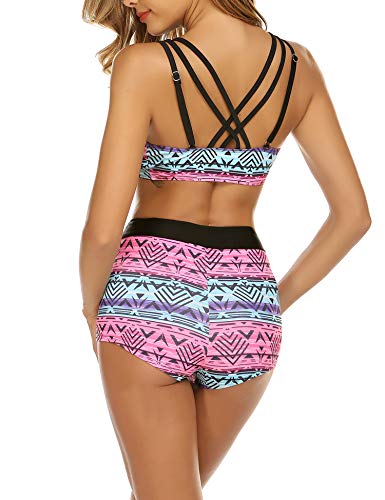 AI'MAGE Damen Tankini 3-Teilig Fitness Bademode ohne Verstärkung mit Hotpants Set Beachwear Badeanzug, Pat2, XXL von AI'MAGE