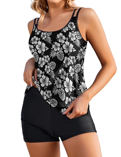 AI'MAGE Damen zweiteilig Badeanzug Push up Bademoden bauchweg Tankini Set high Waist Tankini Beachwear Hotpants,Schwarz + Weiß,XL von AI'MAGE