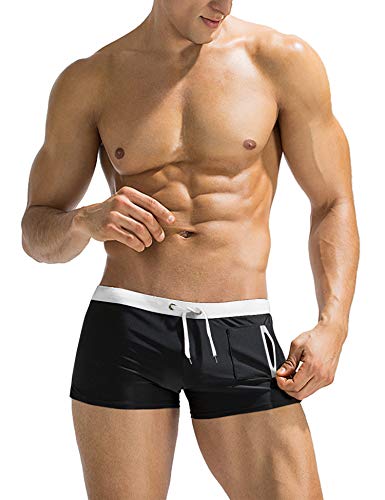 AI'MAGE Herren Badehose Sport Kurz Jungen Schwimmhose Badeshorts Beachshorts Resistent Männer Men's Swimming Trunks, 2-Schwarz, L von AI'MAGE