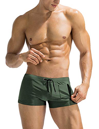 AI'MAGE Herren Badehose Sport Kurz Jungen Schwimmhose Badeshorts Beachshorts Resistent Männer Men's Swimming Trunks, Armeegrün, S von AI'MAGE