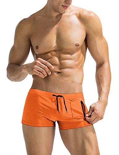 AI'MAGE Herren Badehose Sport Kurz Jungen Schwimmhose Badeshorts Beachshorts Resistent Männer Men's Swimming Trunks, Orange, S von AI'MAGE