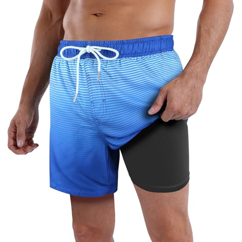 AI'MAGE Badehose Herren mit Tasche Atmungsaktiv Badeshorts Männer Trainingsshorts Elastisch Verstellbar Mit Tunnelzug Meshfutter, Dunkelblau Farbverlauf L von AI'MAGE