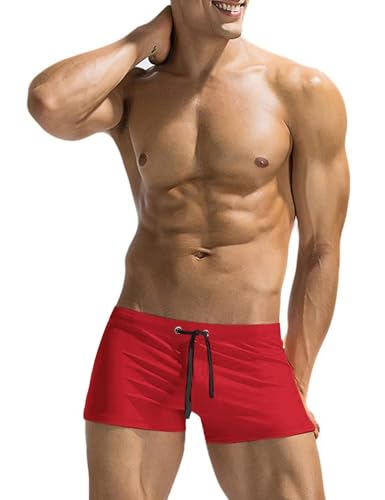 AI'MAGE Herren Badeshorts Badehose Sport Kurz Jungen Trocken mit Tunnelzug Schwimmhose Beachshorts Resistent Männer Men's Swimming Trunks, Rot, L von AI'MAGE