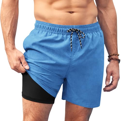 AI'MAGE Badehose Herren Lang Badeshorts Herren mit Meshfutter Schwimmhose Männer Kurz Swimming Shorts Men Bademode Sommer, Blau, XL von AI'MAGE