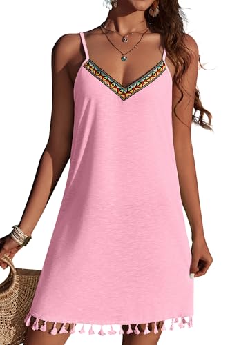 AI'MAGE Strandkleid Damen Bikini Cover Up V-Ausschnitt Modisch Bequem Sommerkleider Elegante Leichtigkeit Badeanzug Strandponcho Rosa M von AI'MAGE