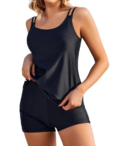 AI'MAGE Tankini Damen Bademode Set Damen Freizeit Tankini Badeanzug Zweiteiler Tankinis Set Elegant Badeanzüge für Damen Tankini Oberteil mit Badeshorts,Schwarz,M von AI'MAGE